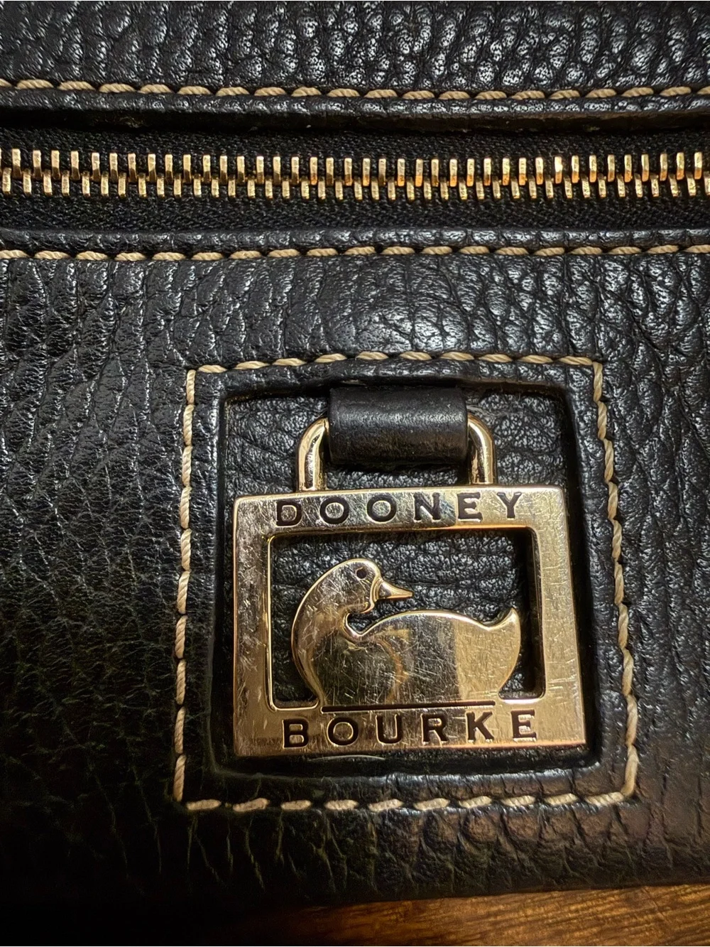 Dooney & Bourke Dark Brown Pebbled Leather Wristlet with Gold Hardware